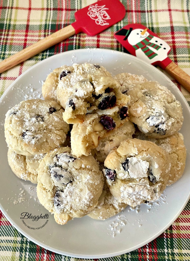 White Chocolate Cranberry Crinkle Cookies on plate