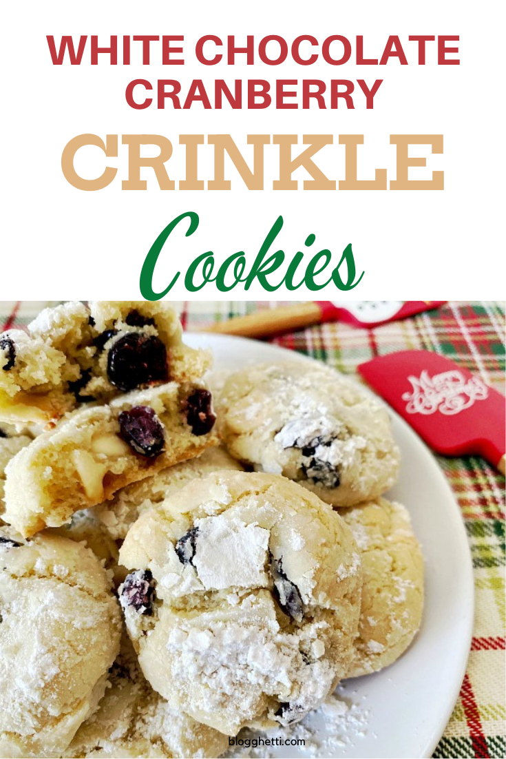 White Chocolate Cranberry Crinkle Cookies with text overlay