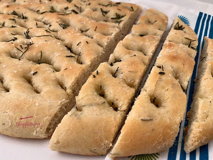 close up of homemade rosemary focaccia bread
