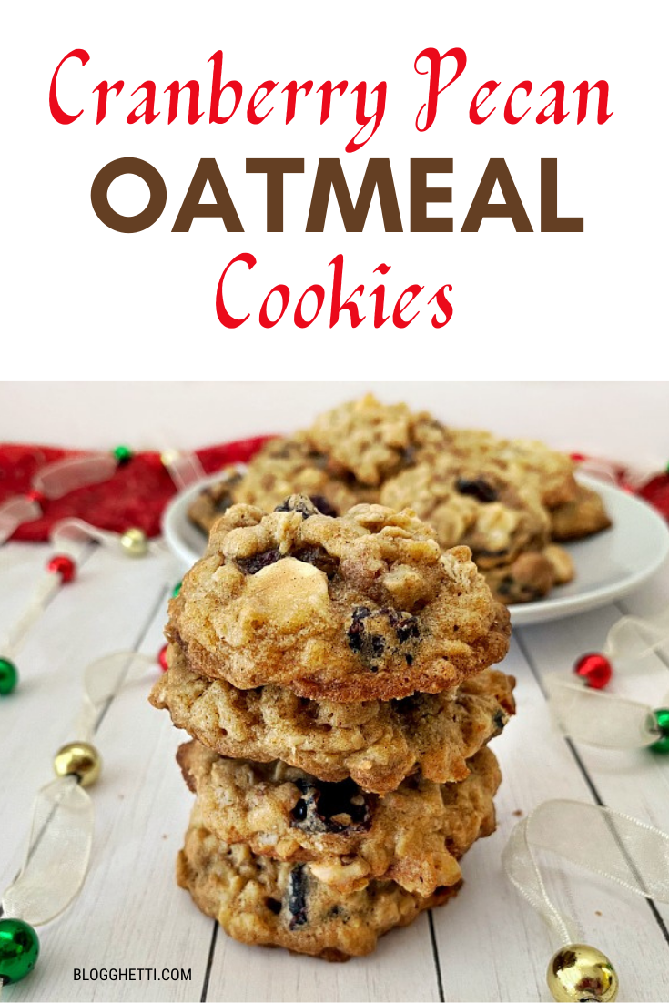 cranberry pecan white chocolate oatmeal cookies with text overlay