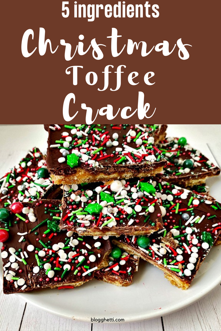 5 ingredient Christmas Toffee Crack with text overlay