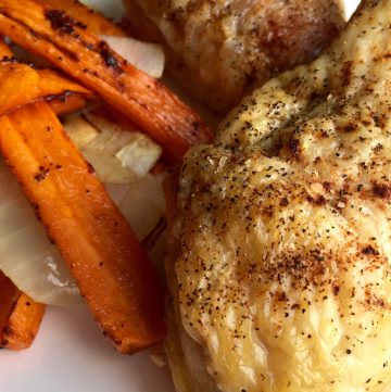 Crispy Oven Roasted Chicken Drumsticks with root vegetables