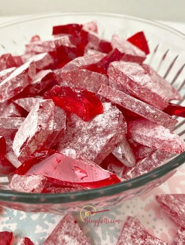 hard cinnamon candy in glass bowl