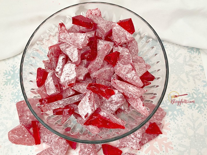 glass bowl filled with homemade cinnamon hard candy