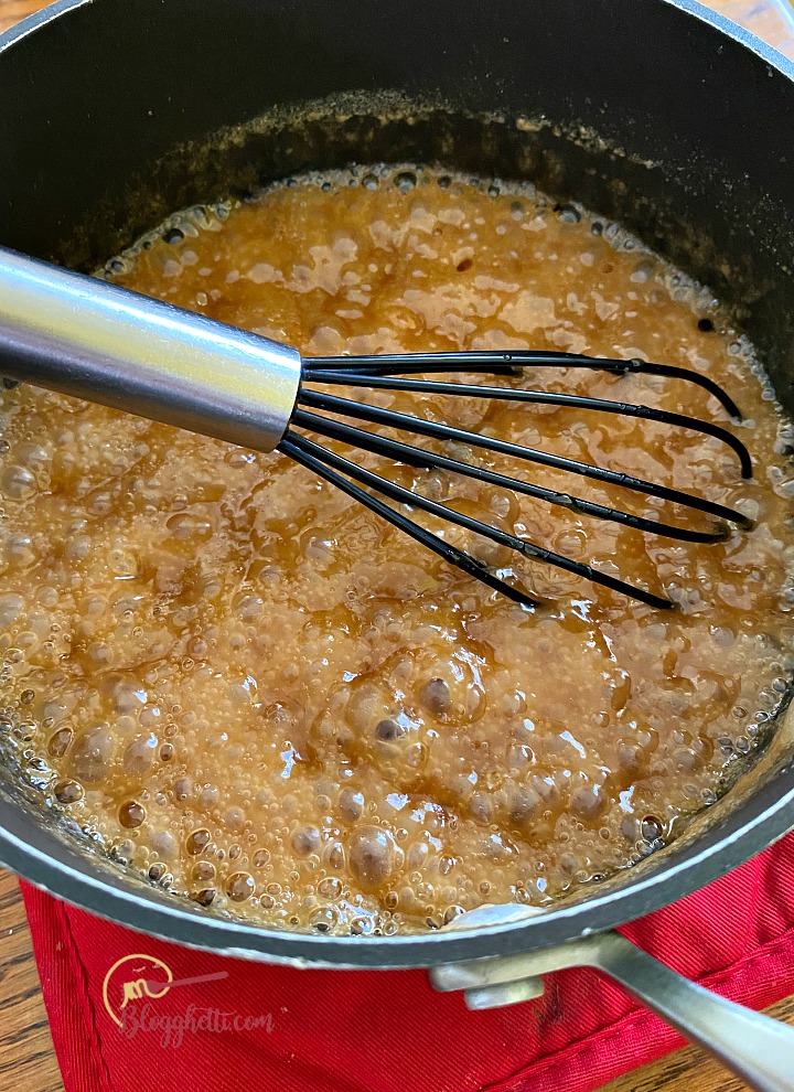 toffee mixture ready to pour over crackers