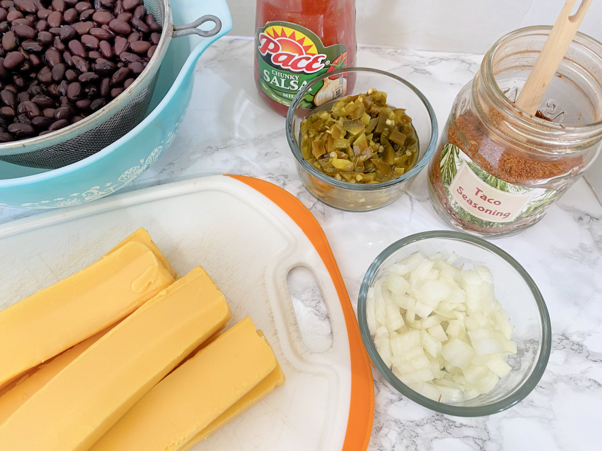 ingredients for cheesy bean dip