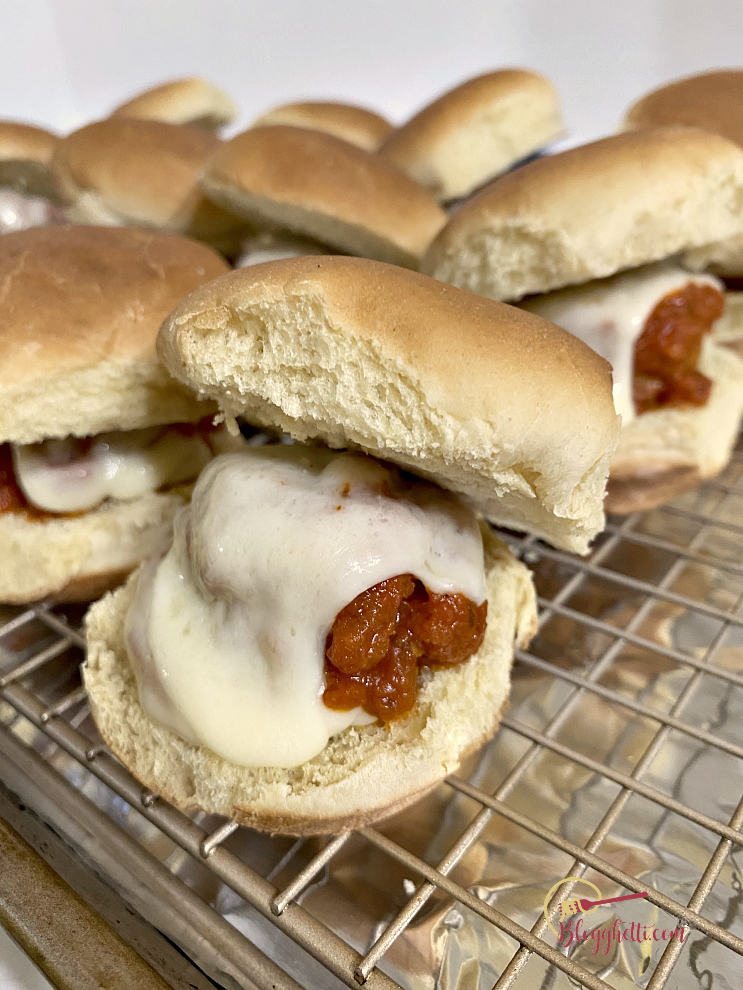 slow cooker meatball sliders with provolone cheese