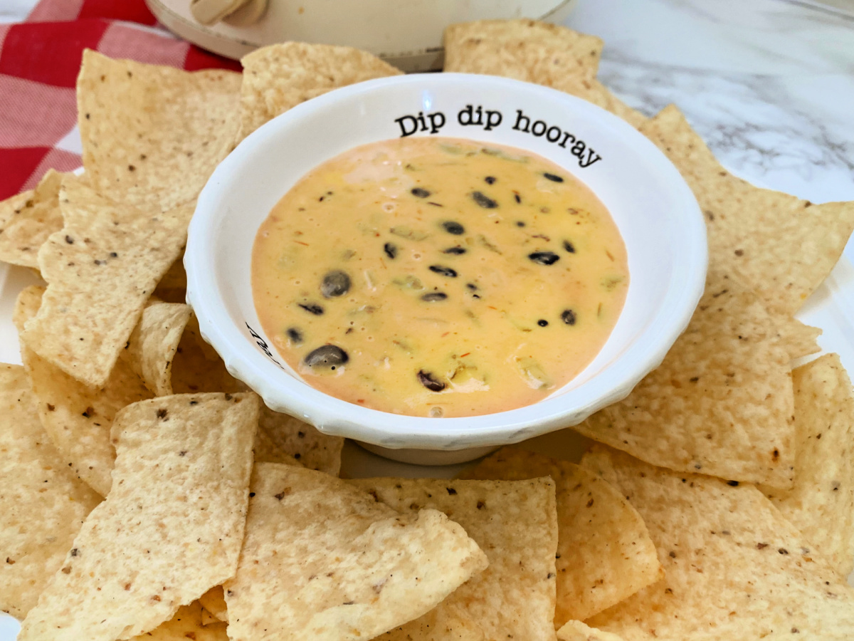 slow cooker vegetarian cheese dip and chips