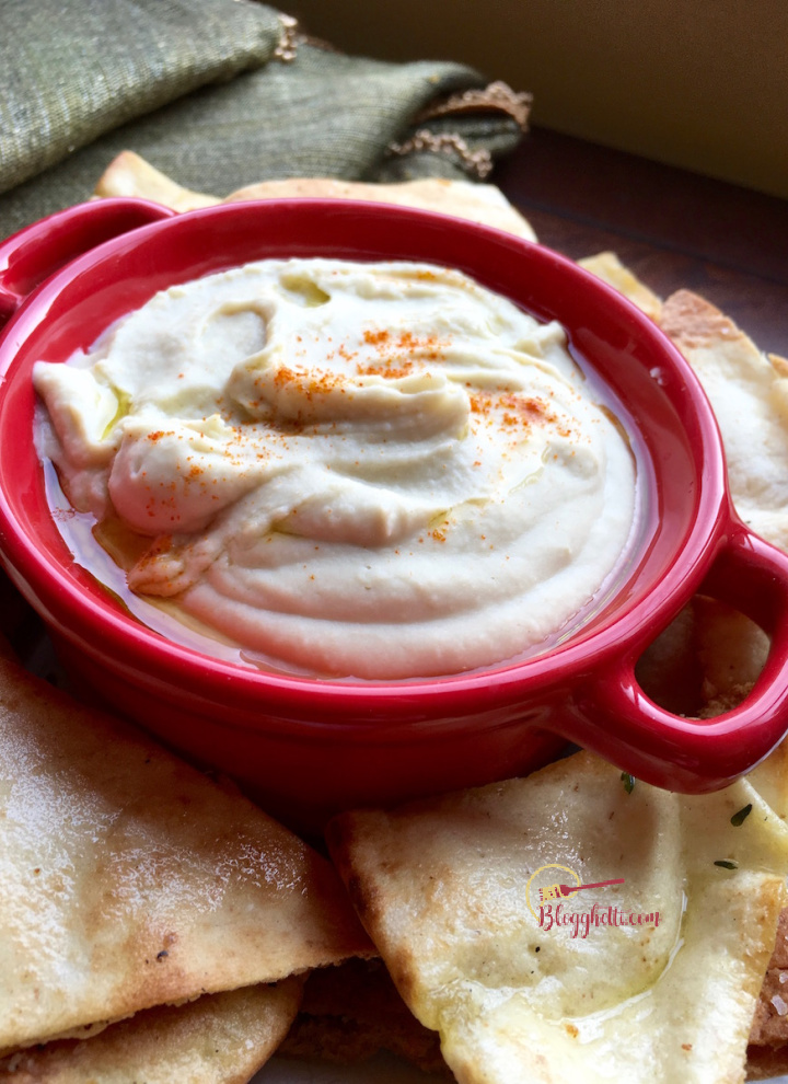 White Bean Dip with Homemade Pita Chips