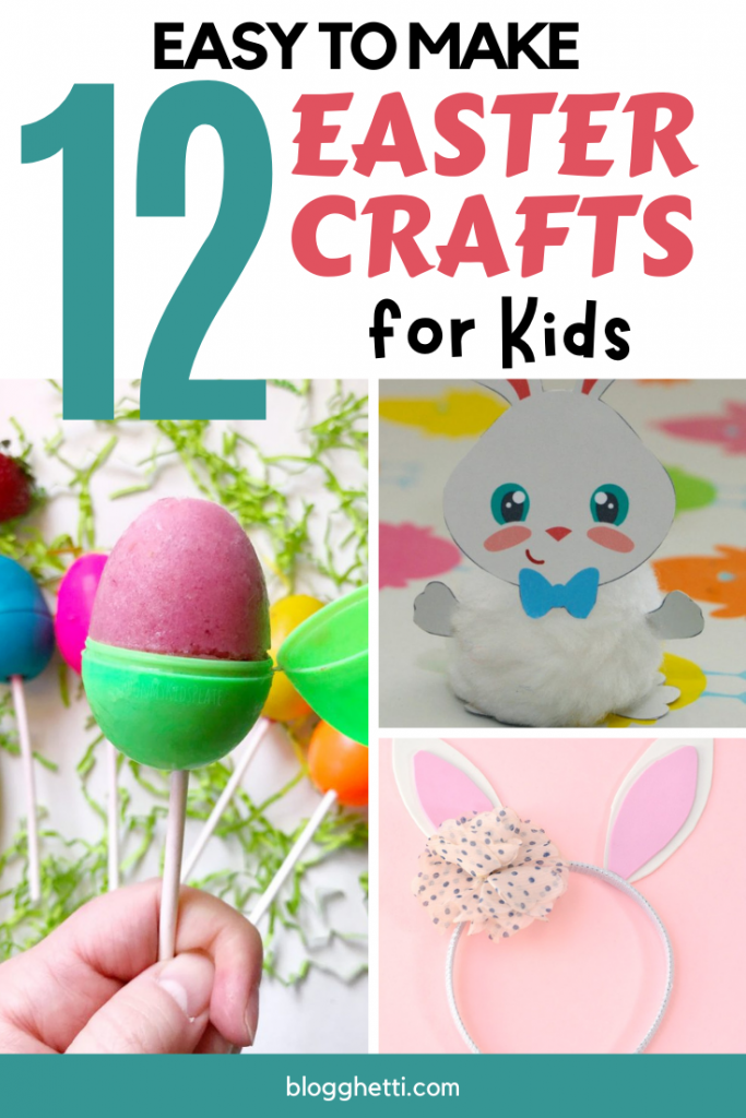 collage of Easter kids crafts with text overlay