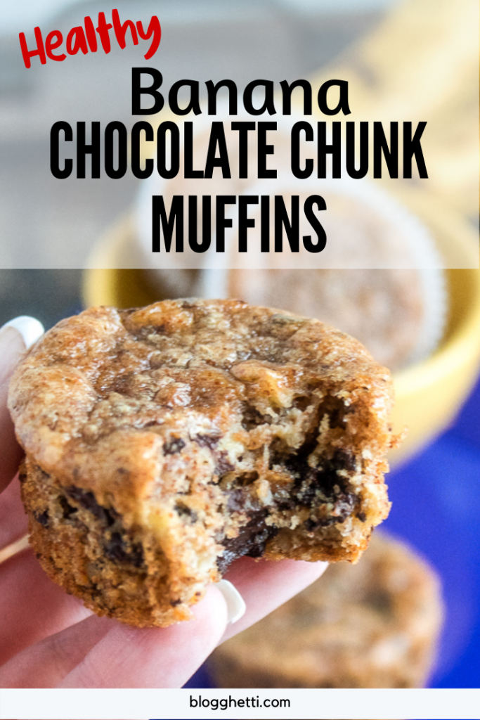 Healthy Banana Chocolate Chunk Muffins - with text overlay