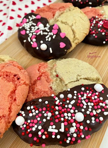 Neapolitan Cookies with sprinkles on wooden tray