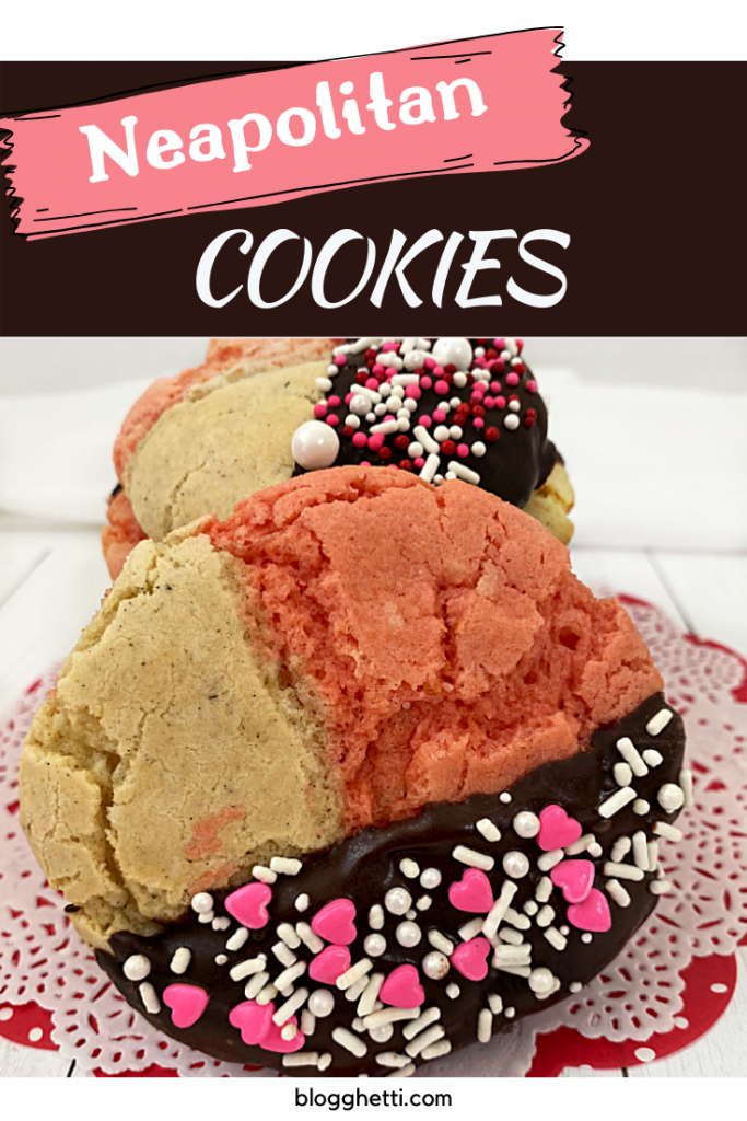 Neapolitan cookies with text overlay