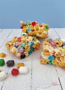 3 cereal bar treats with blue background