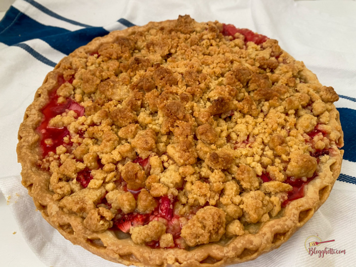 Close up of whole pie - strawberry rhubarb