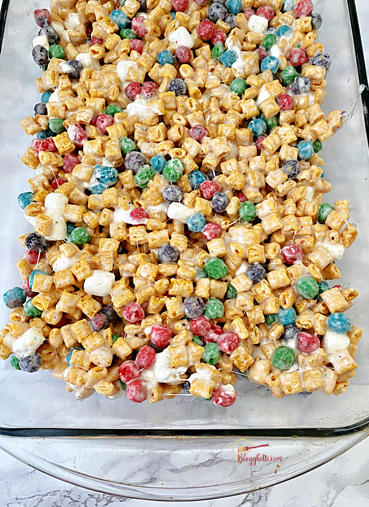 cereal treats in glass pan