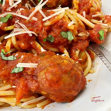 close up of best spaghetti and meatballs