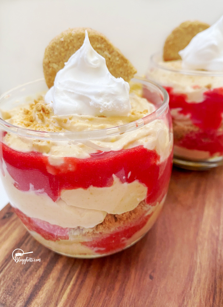 close up of raspberry almond coffee mousse parfait