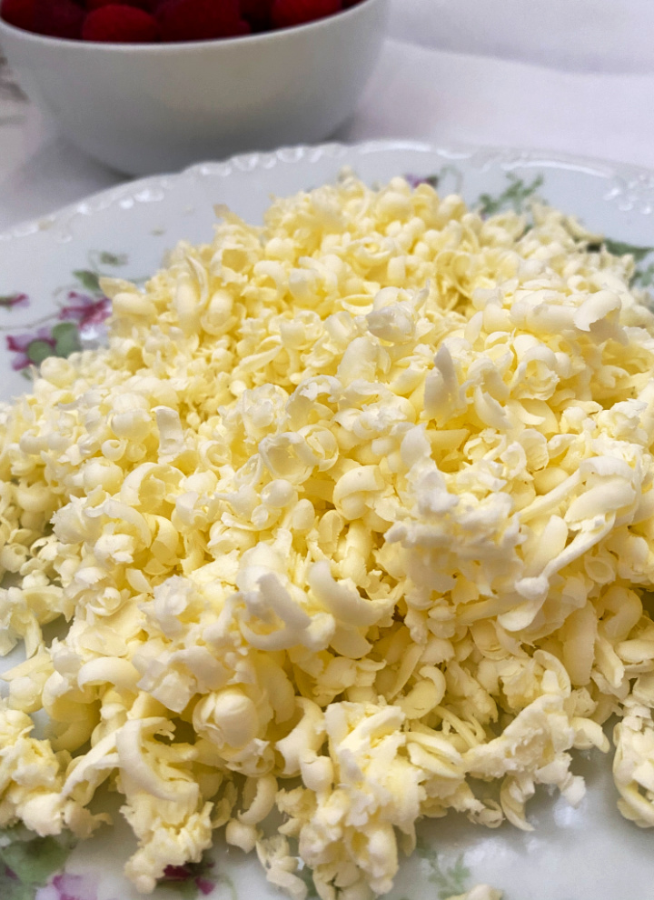 frozen grated butter on plate to use in making scones