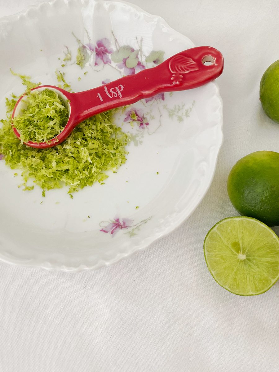 zest of key limes in white bowl with limes - updated