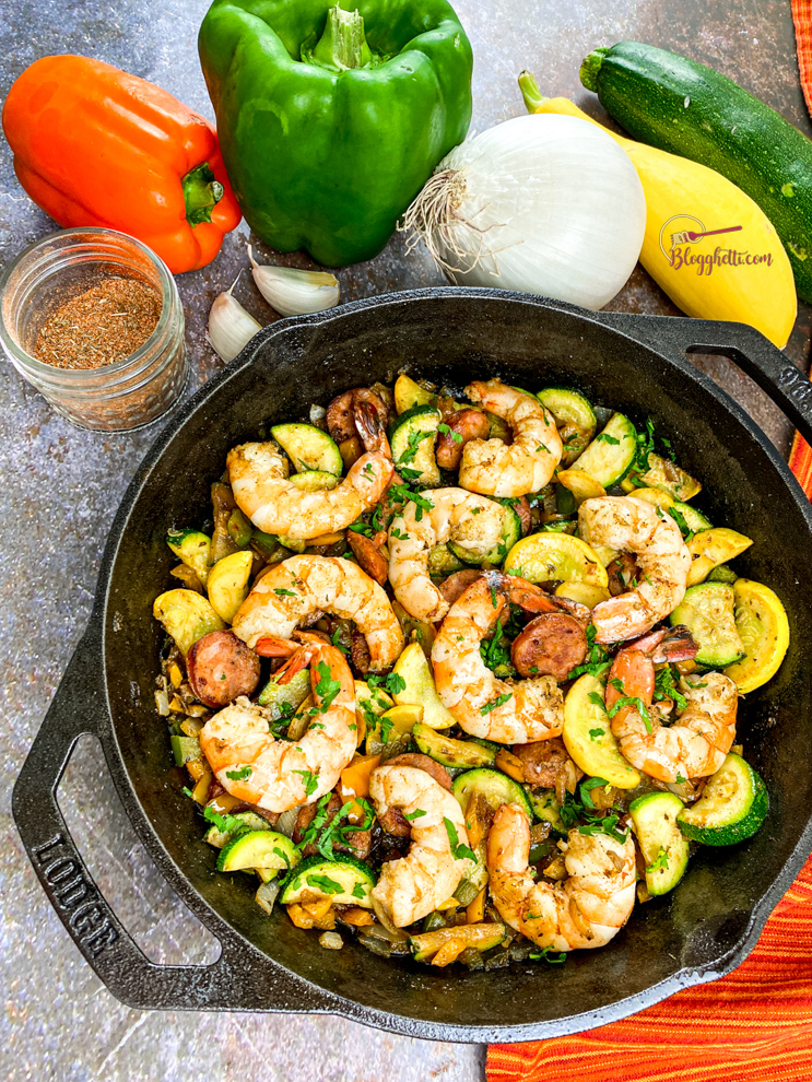 Cajun shrimp and sausage vegetable skillet