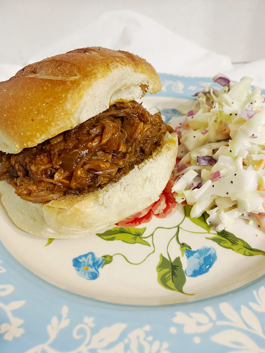 bbq sandwich with beef and coleslaw