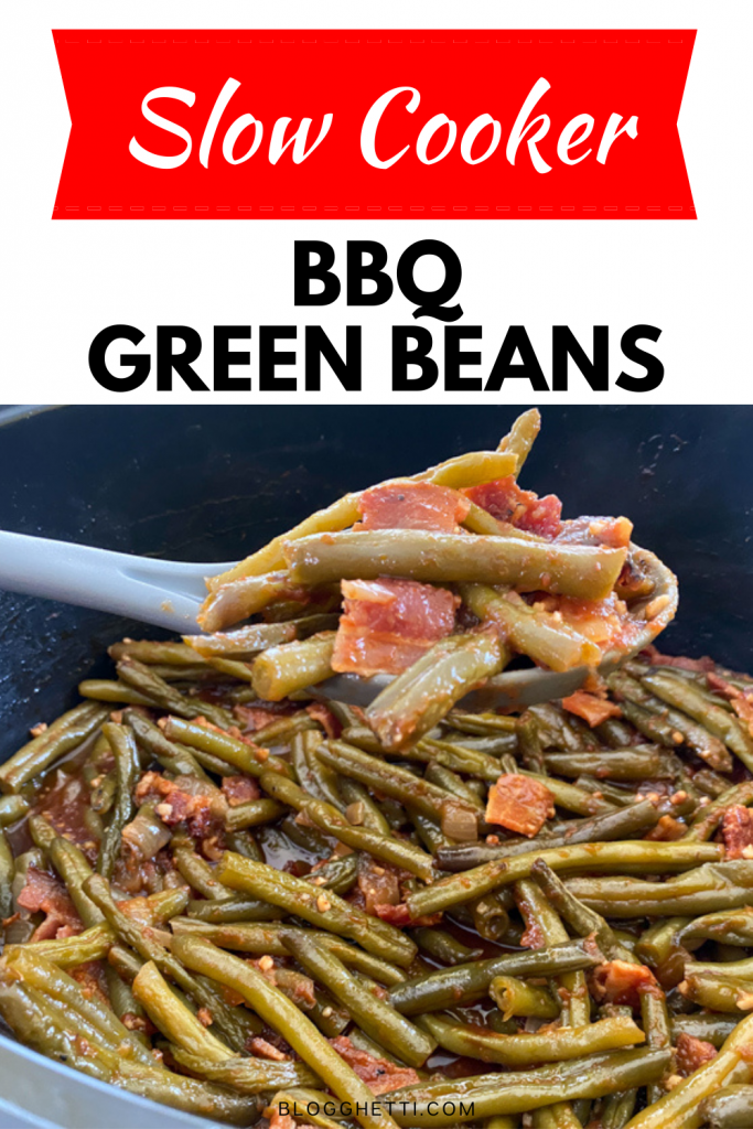 slow cooker bbq green beans with text overlay