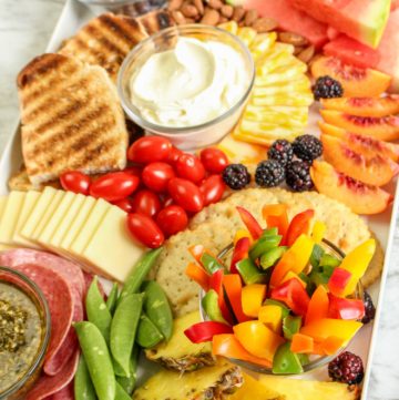 summer charcuterie board with fruits and veggies