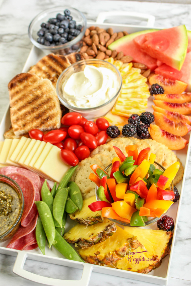 summer charcuterie board with fruits and veggies