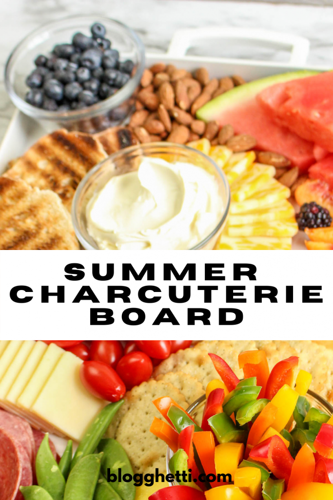 summer charcuterie board with text overlay for pinterest