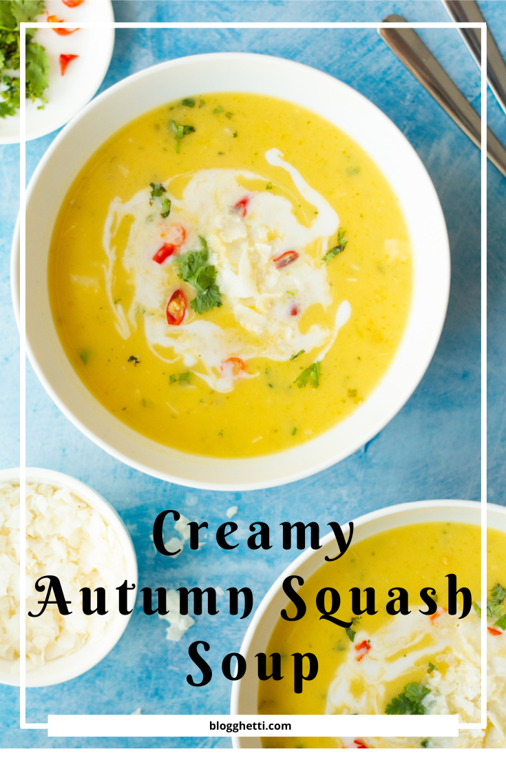 creamy autumn squash soup - image with text overlay