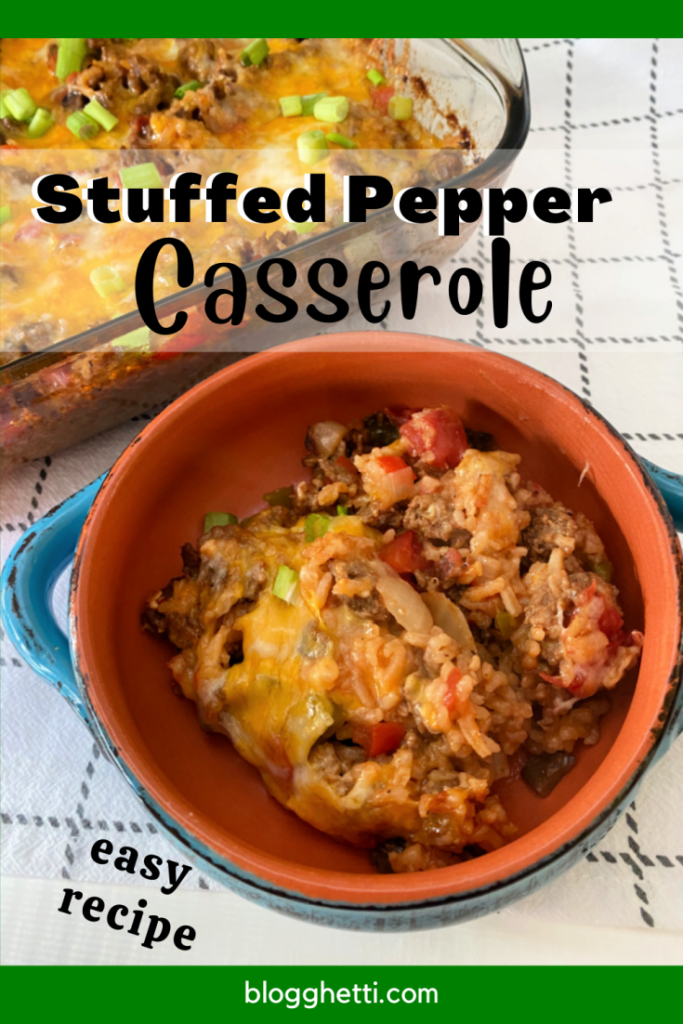 stuffed pepper casserole image with text overlay