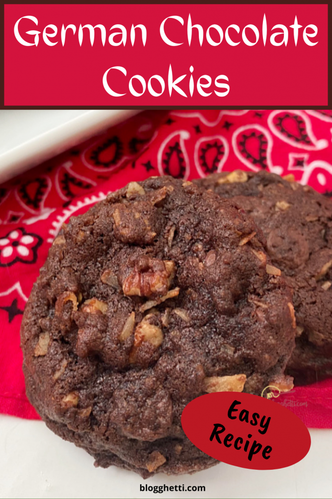 german chocolate cookies image for pinterest with text overlay