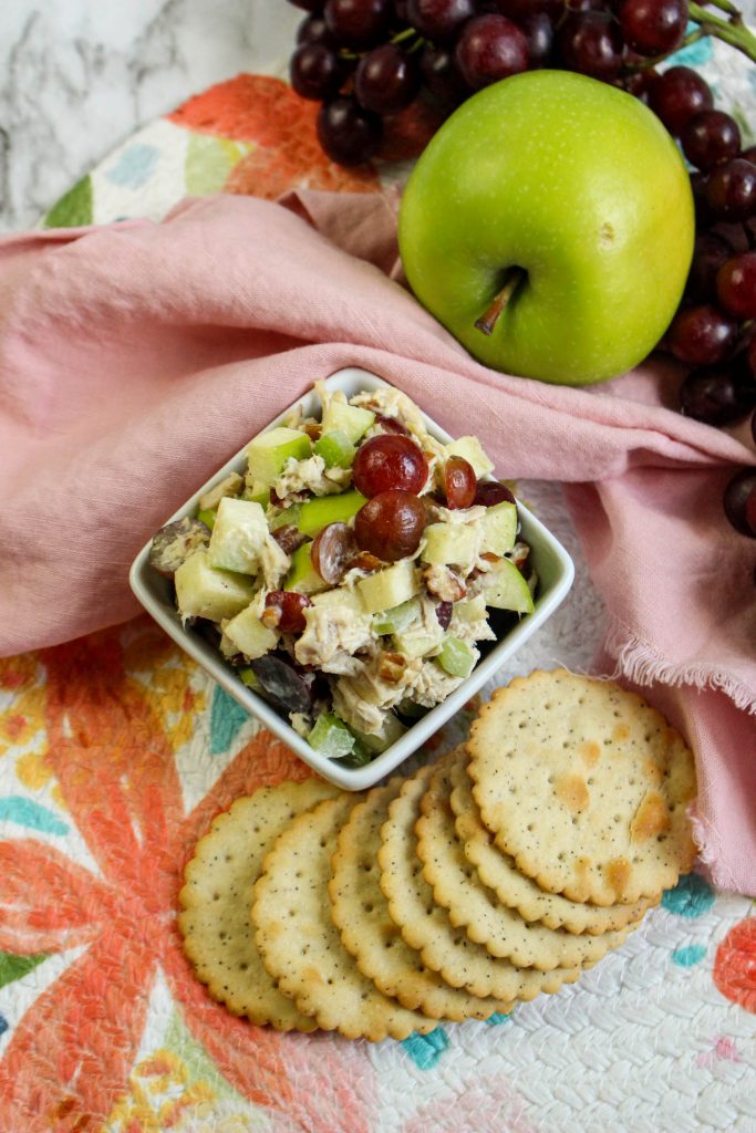 overhead shot of Chicken Salad with Grapes and Apples