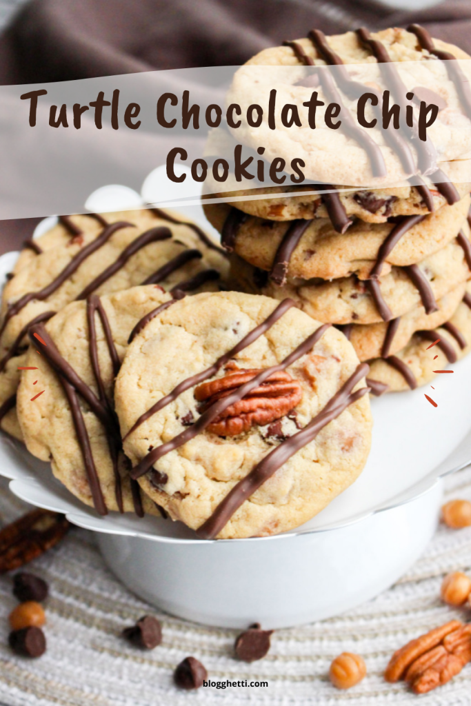 Turtle Chocolate Chip Cookies with text overlay