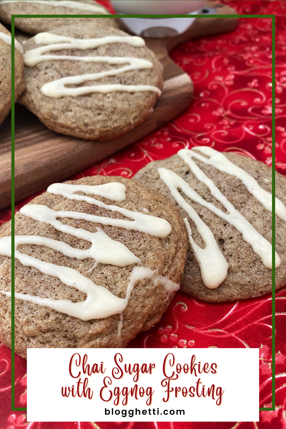 chai sugar cookie with eggnog frosting - with text overlay