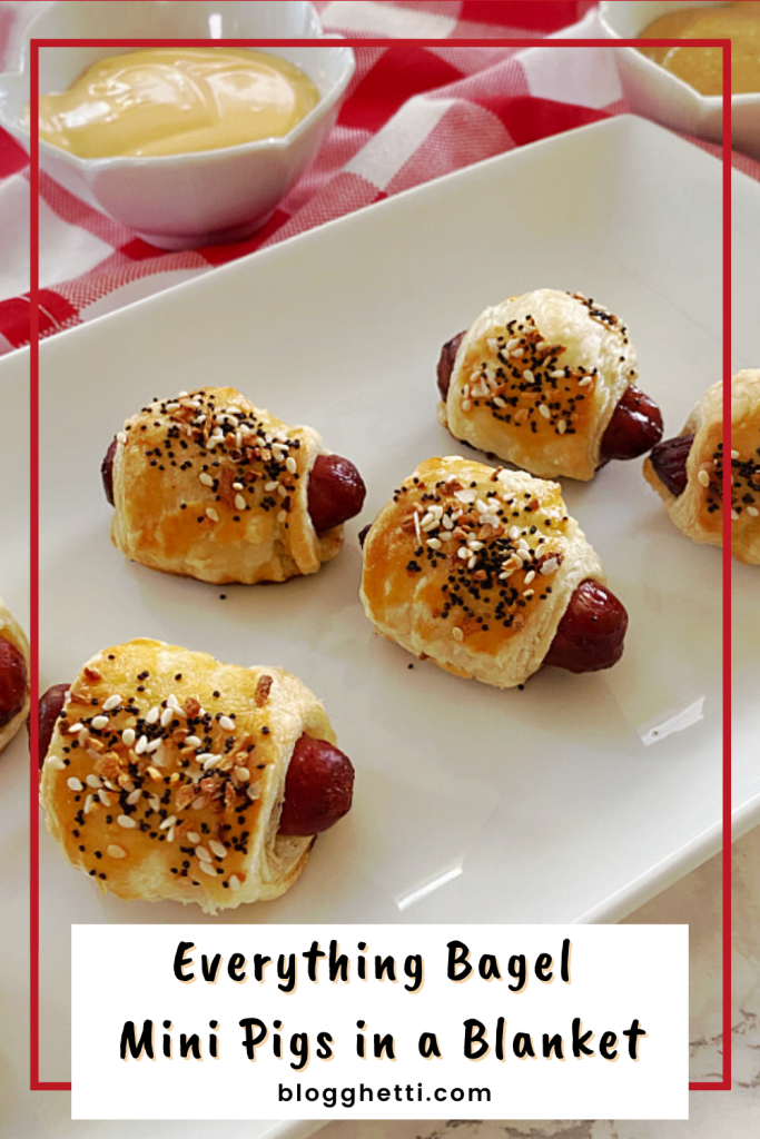everything bagel mini pigs in a blanket image with text overlay