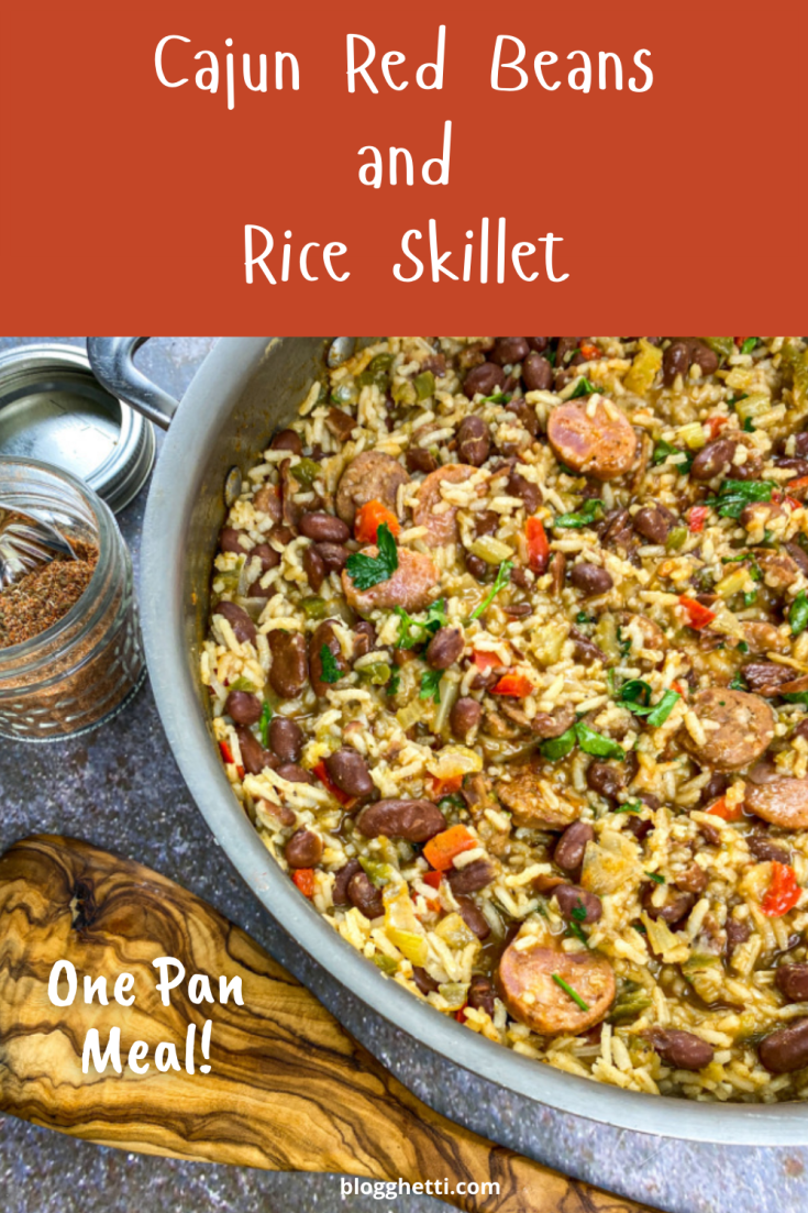 one pan cajun red beans and rice one pan skillet image with text overlay