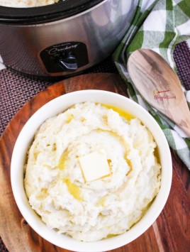 Slow Cooker Mashed Potatoes in white bowl