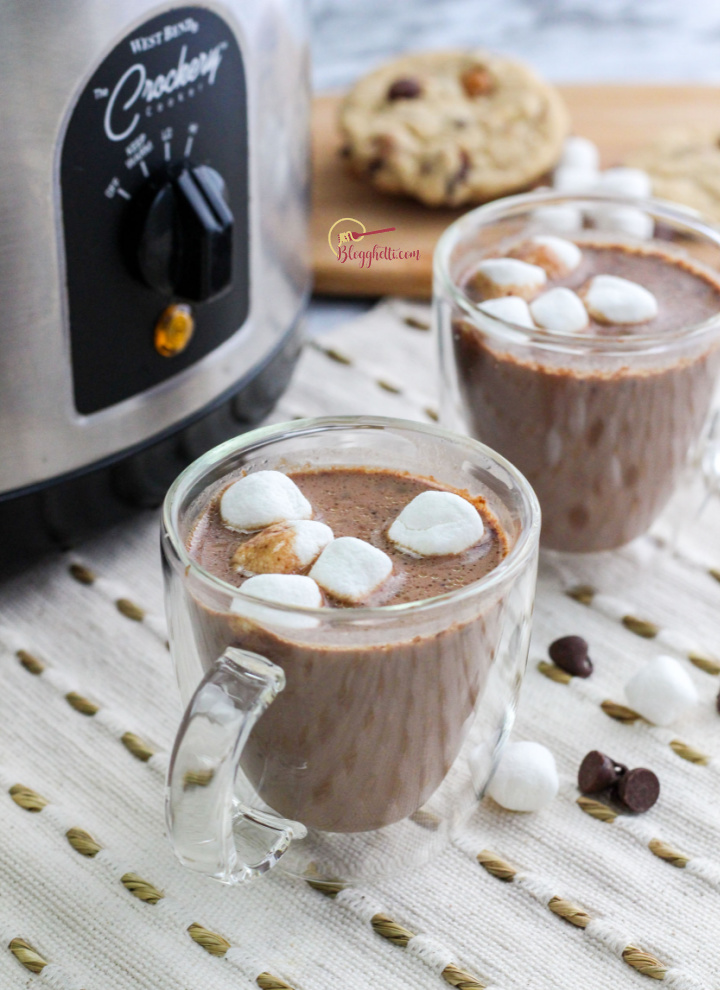 mugs of hot chocolate with slow cooker