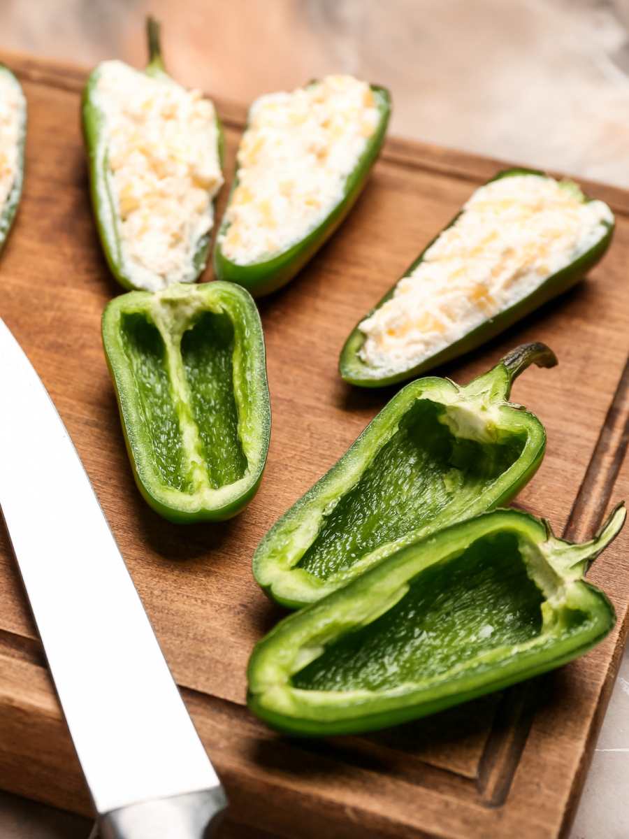 prepping the peppers with cheese