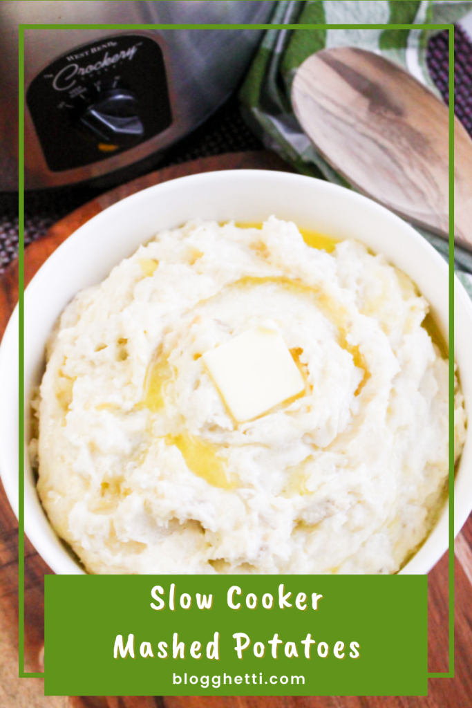 slow cooker mashed potatoes image with text overlay