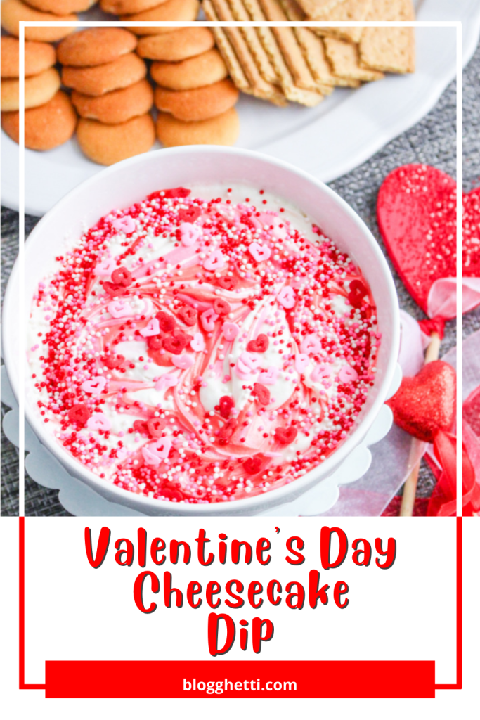 Valentines Day Cheesecake dip image with text overlay
