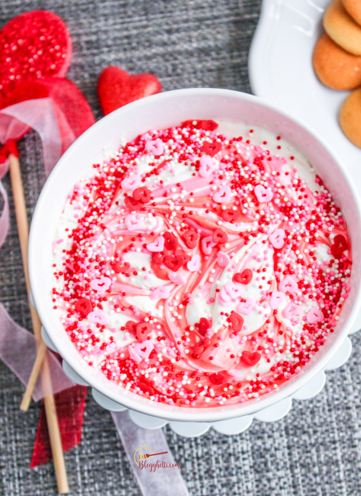 Valentines Day Cheesecake dip with sprinkles