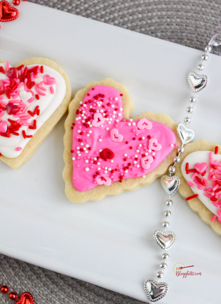 close up of heart cookie with sprinkles