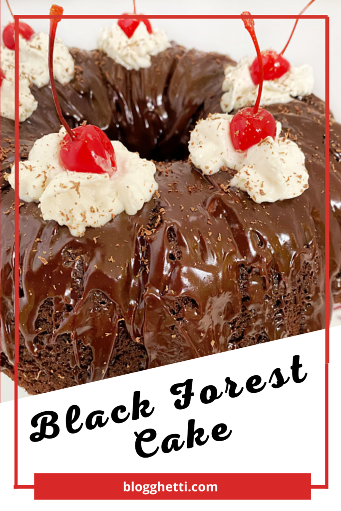 easy black forest cake image with text overlay
