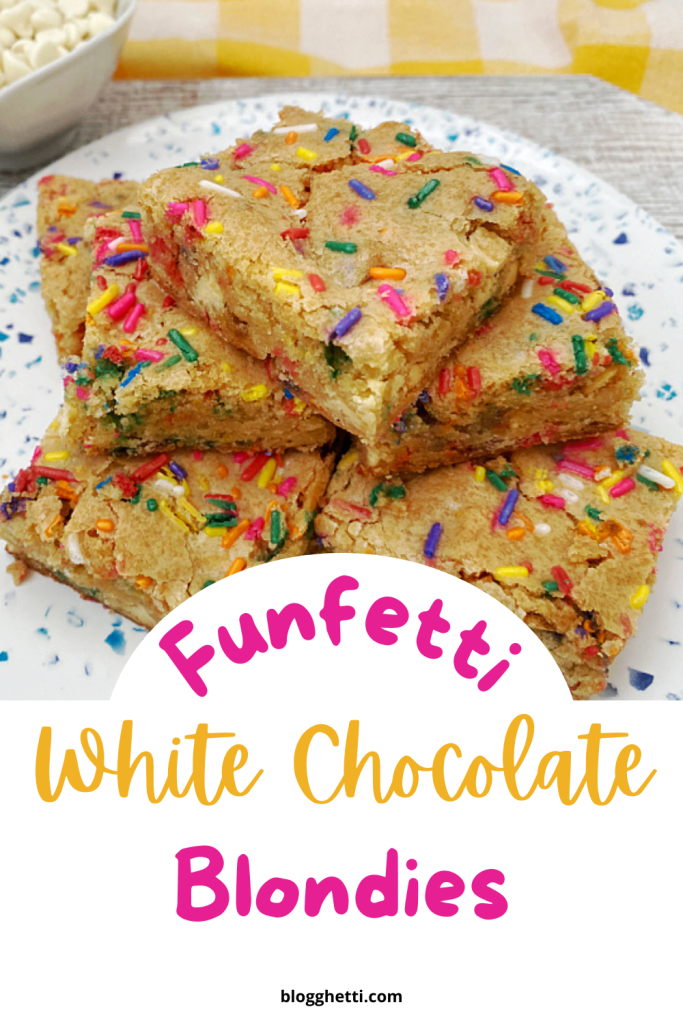 funfetti white chocolate blondies image with text overlay