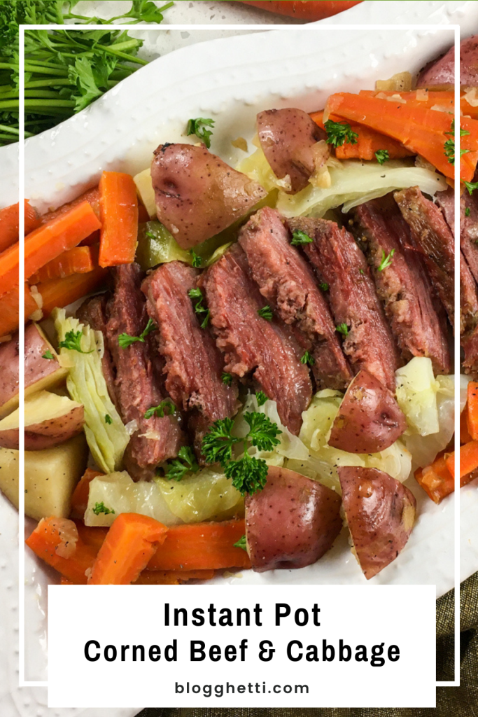 Instant Pot Corned Beef and Cabbage image with text overlay