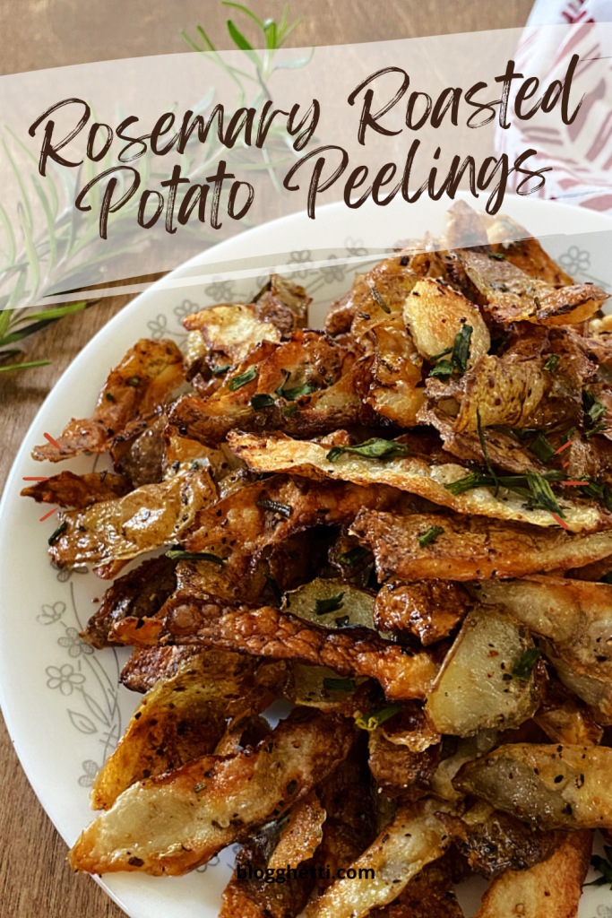 rosemary roasted potato peelings image with text overlay