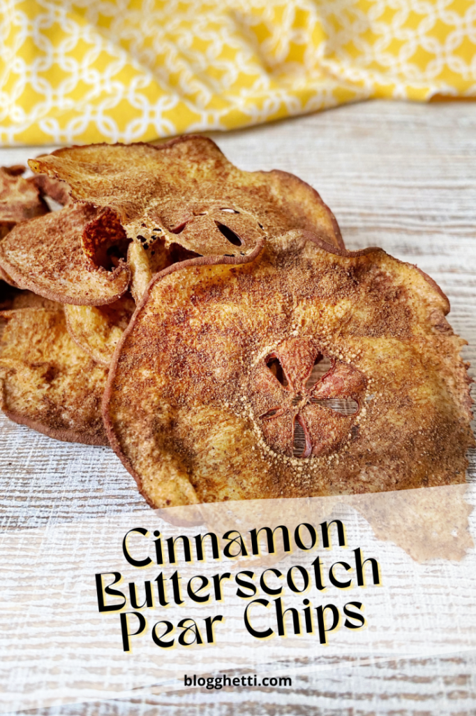 Cinnamon butterscotch pear chips image with text